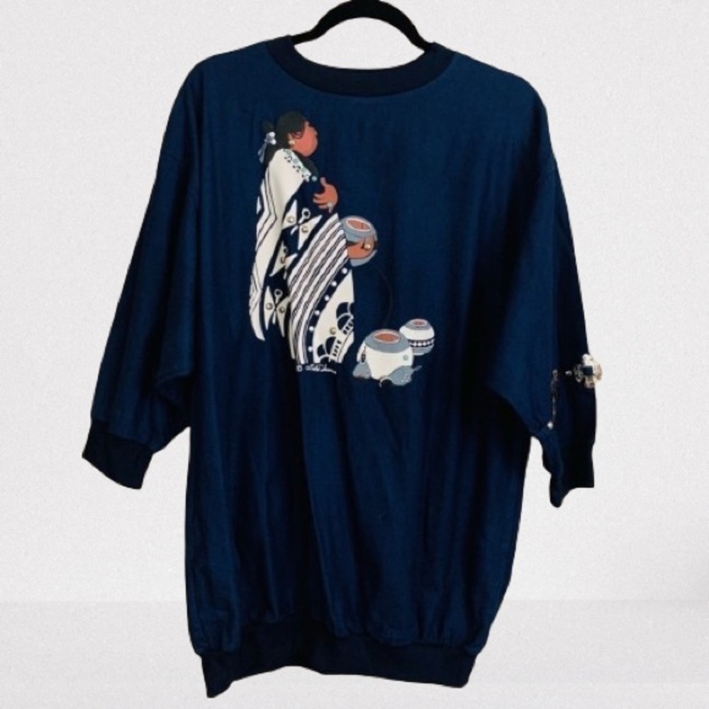 Vintage Hand Painted Embellished Lida Sovers Native American Shirt Size XL